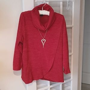 Linea Domani 2X red overlay cowl-neck sweater